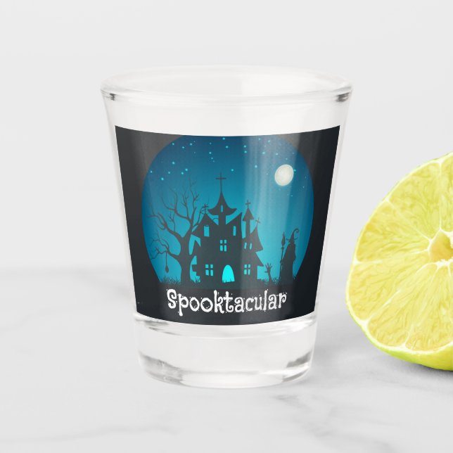 Copo De Shot Casa Azul e Negra Assaltada Spooktacular (Frente)