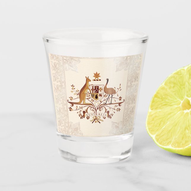 Copo De Shot Casaco de Armas Castanho na Austrália (Frente)