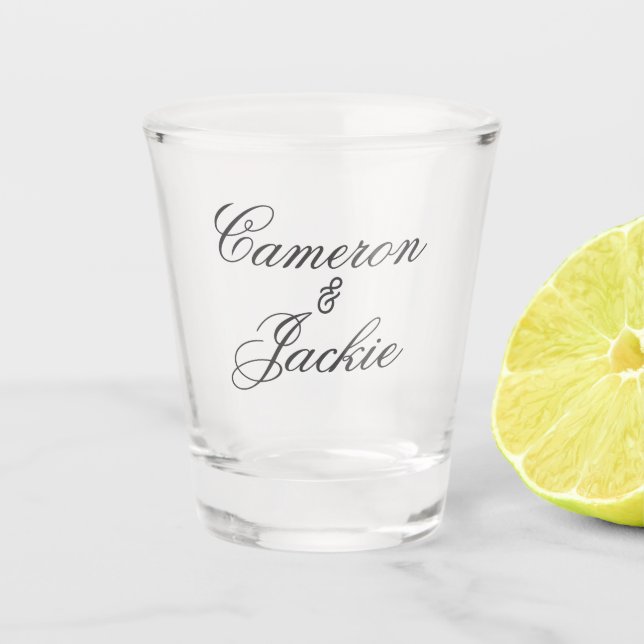Copo De Shot Casais de casamento simples e elegante nome caligr (Frente)