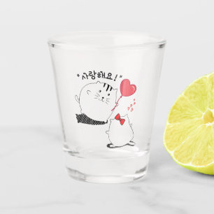 Copo De Shot Casal de gatos "Eu te amo" 사 랑 해 요 em core