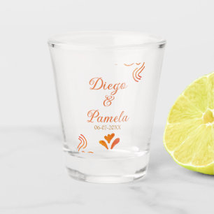 Copo De Shot casal espanhol rústico amarelo laranja nome do cas