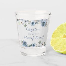 Copo De Shot Casamento Botânico Floral De Cinza E Azul