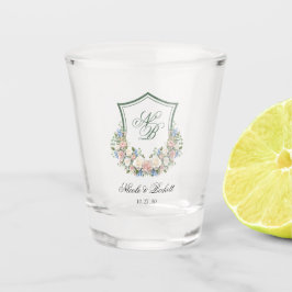 Copo De Shot Casamento com Crista Floral Azul Empoeirada