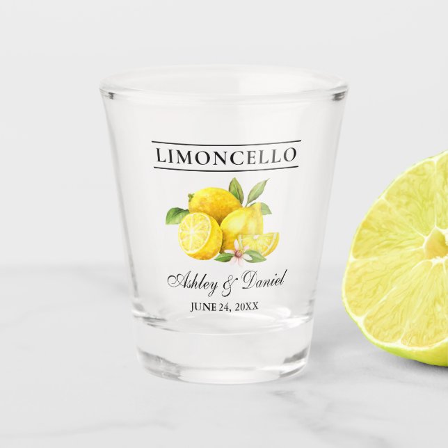 Copo De Shot Casamento com Lemons Greenery Limoncello (Frente)