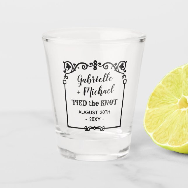 Copo De Shot Casamento com nomes de imagens de Ornamentado de n (Frente)