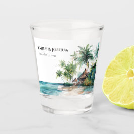 Copo De Shot Casamento de Aquarela Tropical de Praia