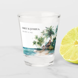 Copo De Shot Casamento de Aquarela Tropical de Praia