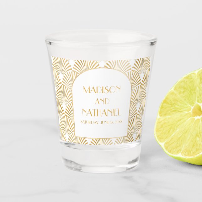 Copo De Shot Casamento de Deco Geométrico Dourado Elegante (Frente)