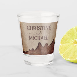 Copo De Shot Casamento de montanhas castanhas com papel rústico