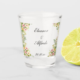 Copo De Shot Casamento de Rosa em Aquarela