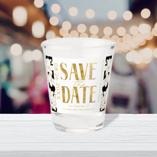 Copo De Shot Casamento Dourado de Script Preto e Branco Salvar 