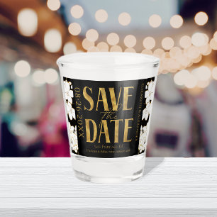 Copo De Shot Casamento Dourado de Script Preto e Branco Salvar 