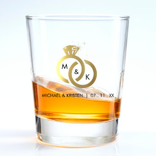 Copo De Shot Casamento Dourado do Casal Anel Diamond