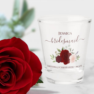 Copo De Shot Casamento Elegante de Bridesmaid Rosas Blush Burgu