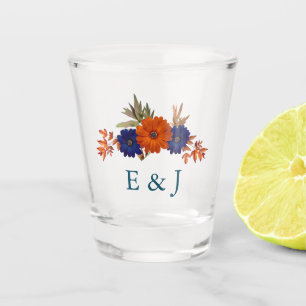 Copo De Shot Casamento Floral Azul de Marinho Laranja de Outono