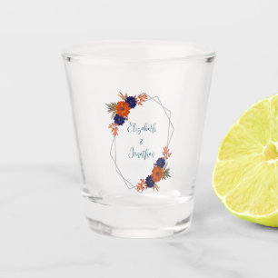 Copo De Shot Casamento Floral Azul de Marinho Laranja de Outono