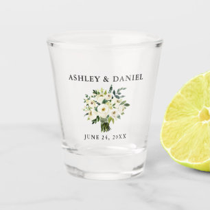 Copo De Shot Casamento Floral Branco Verde-Watercolor