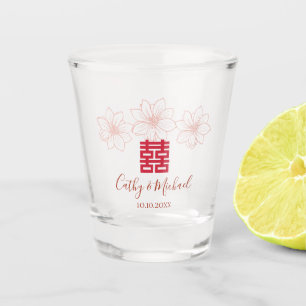 Copo De Shot Casamento floral chinês, vermelho vivo e bege