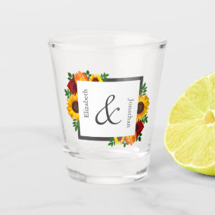 Copo De Shot Casamento Floral de Girassol Rosa ao Pôr do Sol
