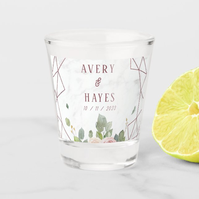 Copo De Shot Casamento Geométrico Dourado do Elegante Rosa (Frente)