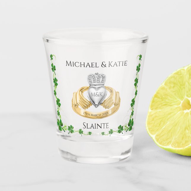 Copo De Shot Casamento Irlandês Claddagh Ring (Frente)
