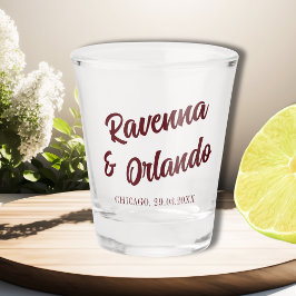Copo De Shot Casamento Minimalista Clássico Retro em Borgonha