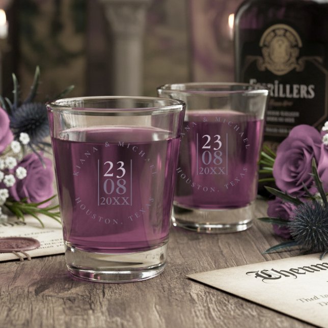 Copo De Shot Casamento Minimalista Data Mauve ID889  (Criador carregado)