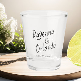 Copo De Shot Casamento Minimalista Retro Cursivo Preto Clássico