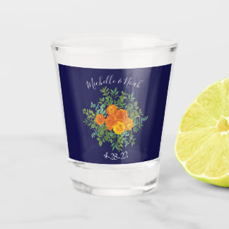 Copo De Shot Casamento Moderno Floral Rosa Azul e Laranja