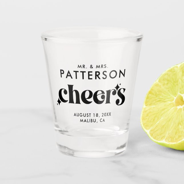 Copo De Shot Casamento Moderno Retro Cheers (Frente)