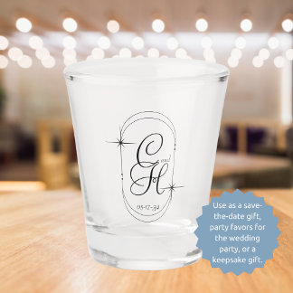 Copo De Shot Casamento Salvar a Data Monograma Boho Script Pret