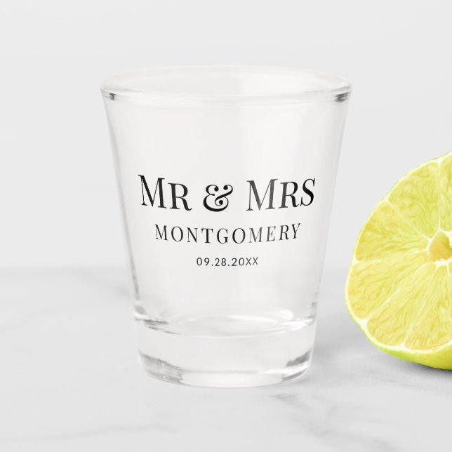 Copo De Shot Casamento Simples Clássico Elegante Sr e Sra (Frente)