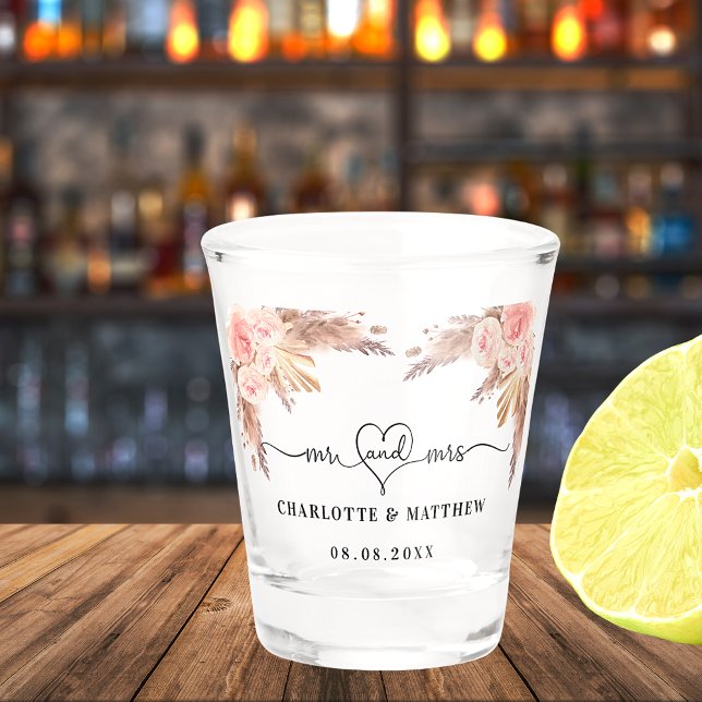 Copo De Shot Casamento sr sra casal capim dos pampas flores ros (Criador carregado)