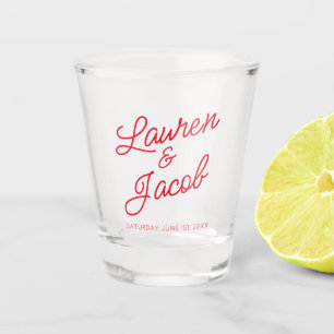 Copo De Shot Casamento Vermelho e Rosa Mínimo Moderno