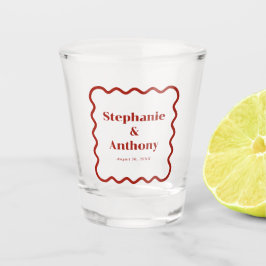 Copo De Shot Casamento Vermelho Escuro de Borda Escura na Parte