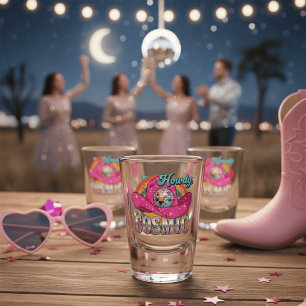 Copo De Shot Caubói de Chapéu Bola de Disco Rosa Cosmic Cowgirl