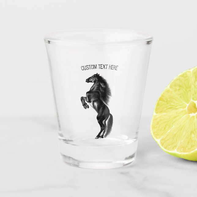 Copo de Shot Cavalo Preto com Texto Personalizado (Frente)