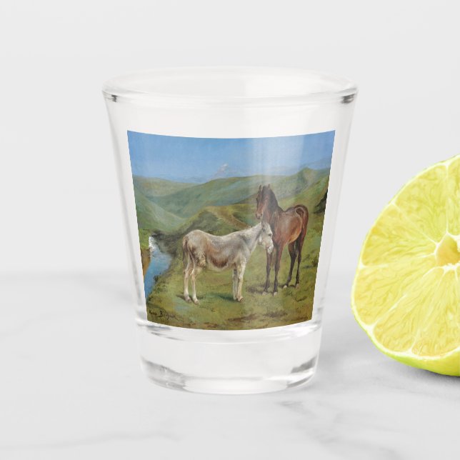 Copo De Shot Cavalos de Cinza clara num campo (Equine Fazenda A (Frente)