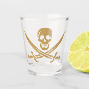 Copo De Shot Caveira e Cutelo de Ouro Azteca Pirata Calico Jack