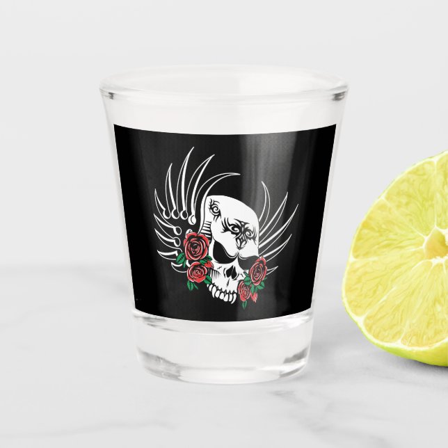 Copo De Shot Caveira Tribal com Rosas (Frente)