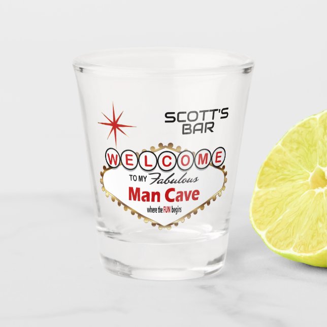 Copo De Shot Caverna do Homem - Estilo Vegas - Vermelho (Frente)