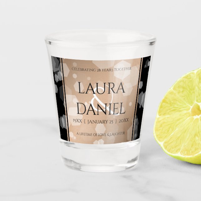 Copo De Shot Celebração do Aniversário do Casamento Linen 28 (Frente)