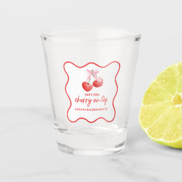 Copo De Shot Cereja no Topo Laço Rosa Despedida de Solteira