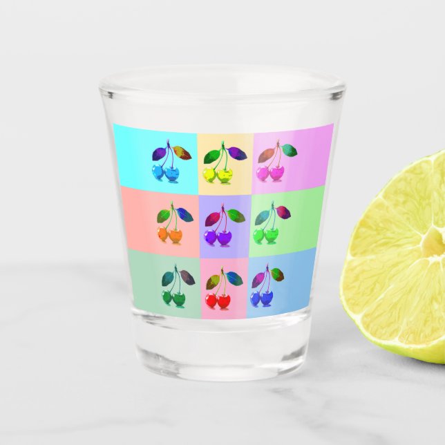 Copo De Shot Cerejas coloridas - Pop Art (Frente)