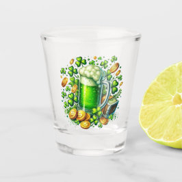 Copo De Shot Cerveja do Dia de São Patrício, moedas e Trevo