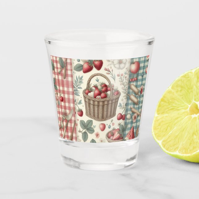 Copo De Shot Cesta de Frutas Gingham Diversão (Frente)