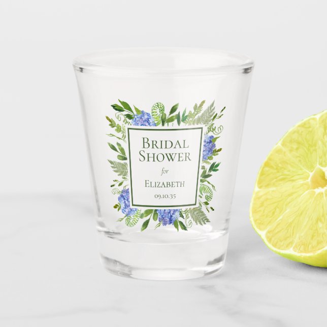 Copo De Shot Chá de Bebê de Hortênsias Azuis (Frente)