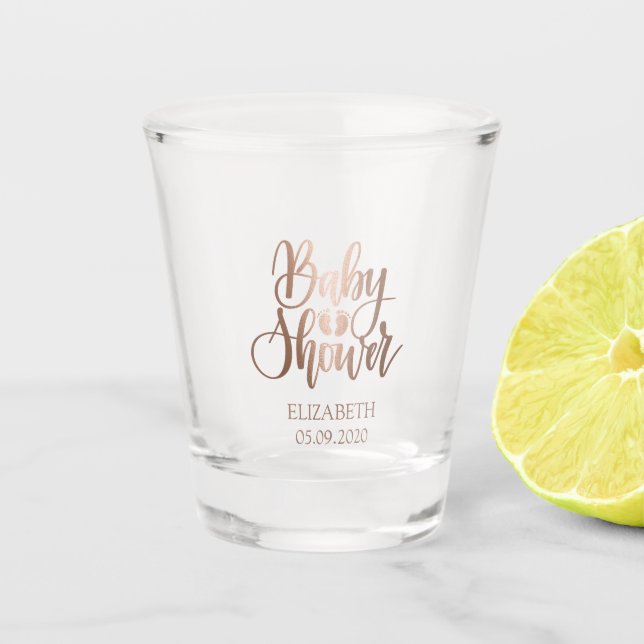 Copo De Shot Chá de Bebê Pés em Rose Gold (Frente)