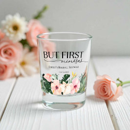 Copo De Shot Chá de Bebê Tropical Floral mas primeiro mimosas