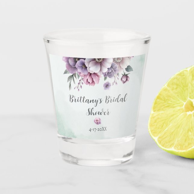 Copo De Shot Chá de Noiva Lavanda & Floral Verde  (Frente)